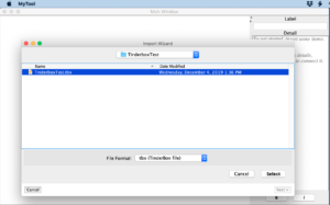 Screenshot of the Import Wizard selecting a .tbx file